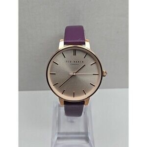 Ted Baker London Womens Quartz Watch Purple Leather Strap Rose Gold New Battery